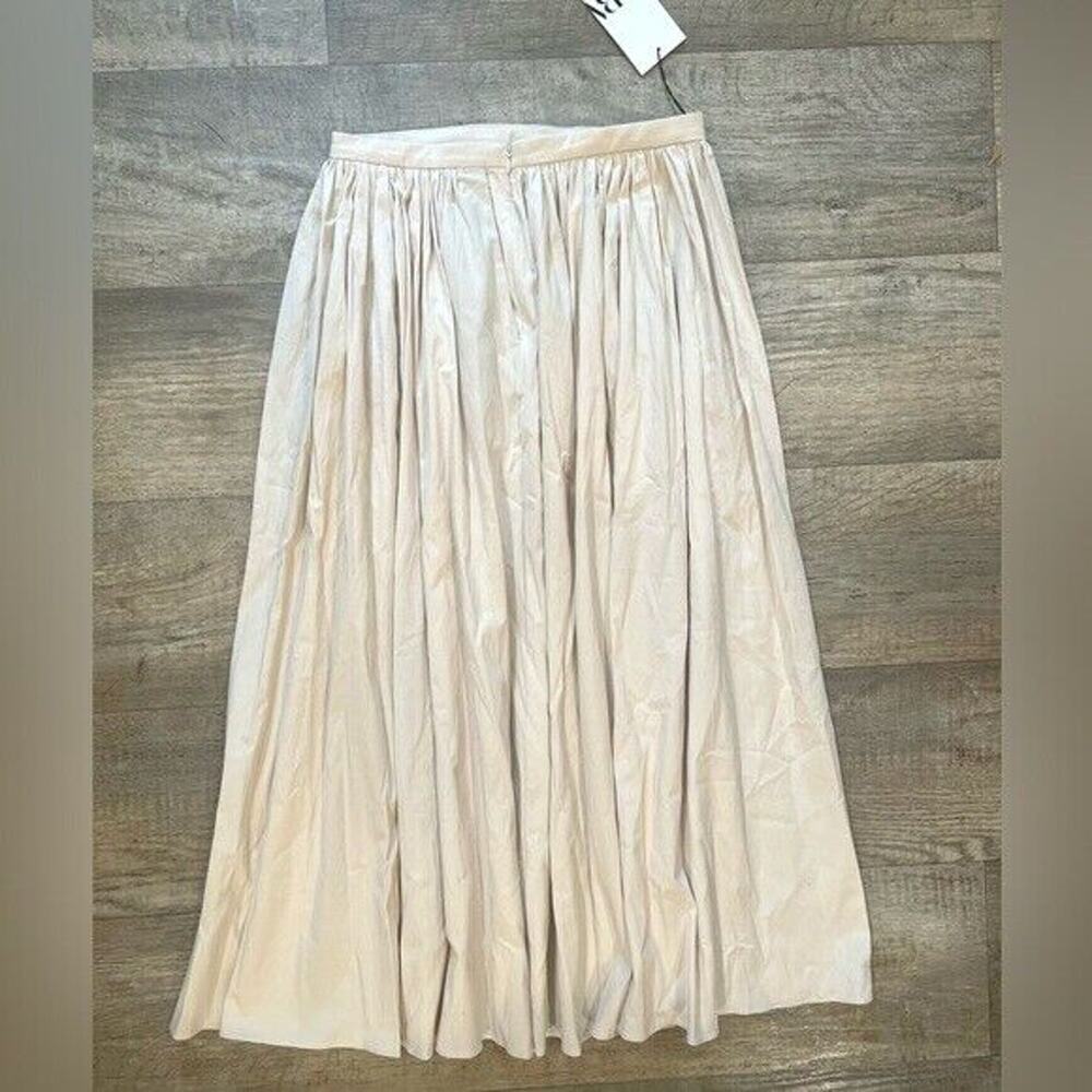 Zara NWT Cream Textured Cotton High Waist Pleated Full Midi Skirt M L - Picture 15 of 16